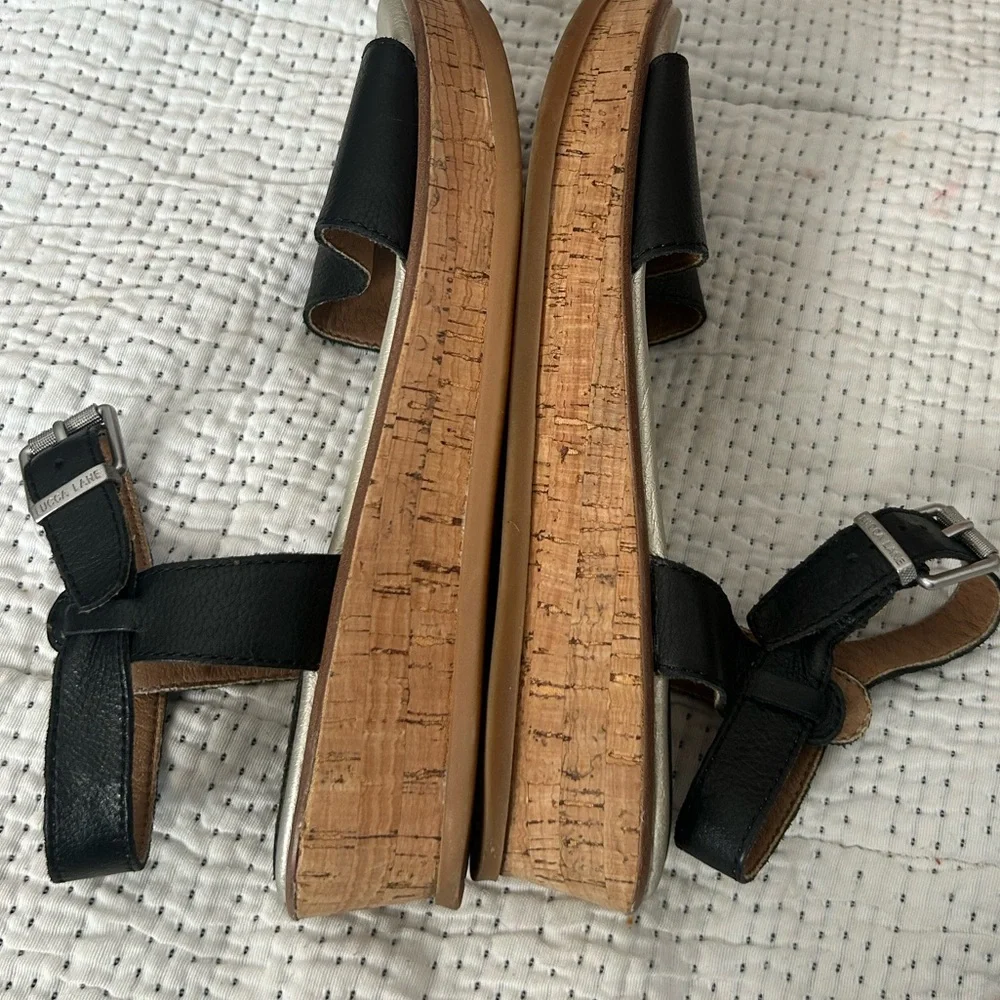 Lucca Lane Black Leather Cork Wedge Sandals Ankle Strap Comfort‎ Size 9 - Picture 7 of 9